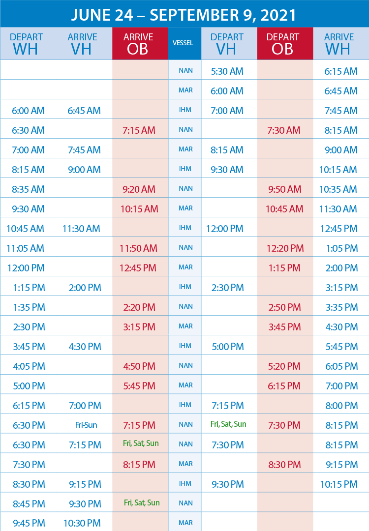 Martha's Vineyard Steamship Authority Ferry Schedule