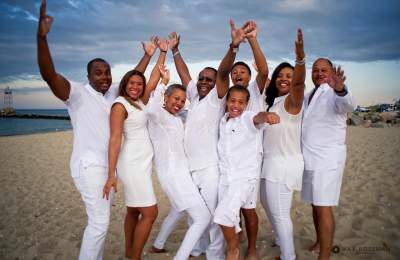 african-american family portrait on the beach