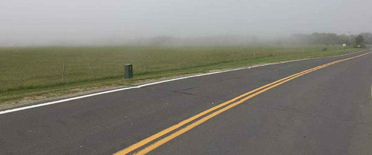 new england road field fog