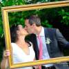 beautiful couple kissing wedding photo frame